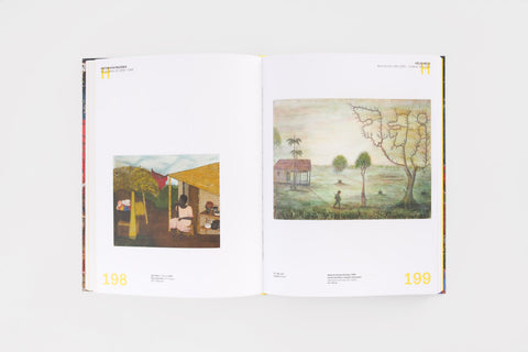 Página interna do livro "Pinacoteca de São Paulo – 120 anos", mostrando obras do Heitor dos Prazeres e do Hélio Melo.